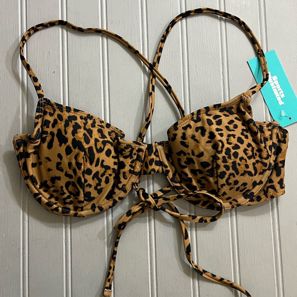 Sports Illustrated Swim Leopard Print Tan and Black Bikini Top